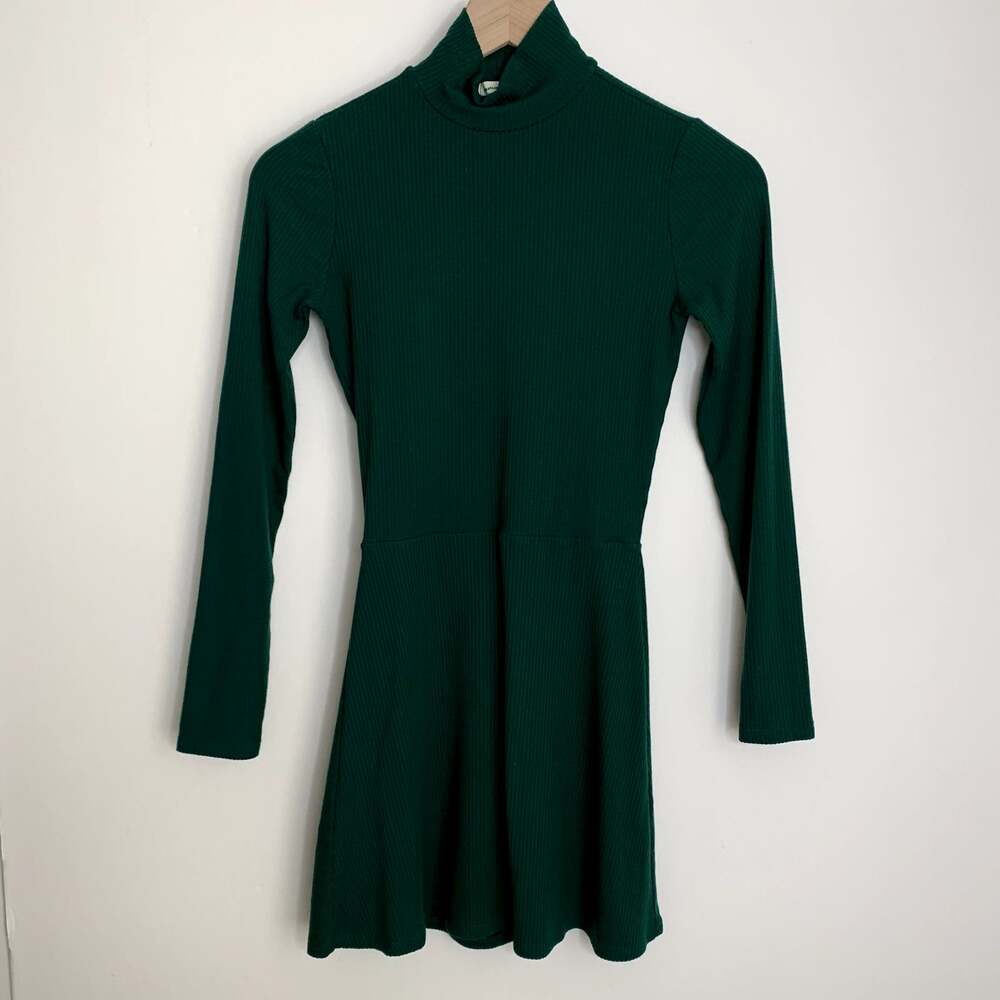 Reformation Maya Dress Long Sleeve Ribbed Emerald Green Womens XS